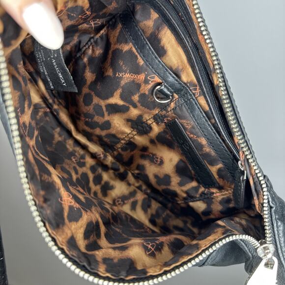 Vintage B. Makowsky Black Leather Shoulder Bag Hobo Tote Medium Leopard EUC 90s - Picture 13 of 15